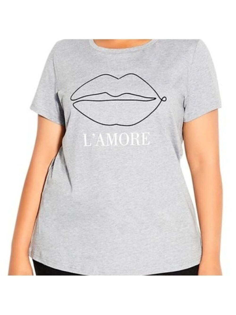 City Chic CCX Kiss Me Graphic Tee In Charcoal Plus Size M/18 NWT